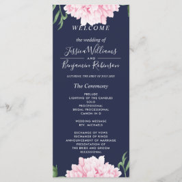 Hochzeitsprogramm für Navy Pink Peony Watercolor Menükarte