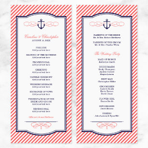 Hochzeitsprogramm für Navy und Korallen Programm