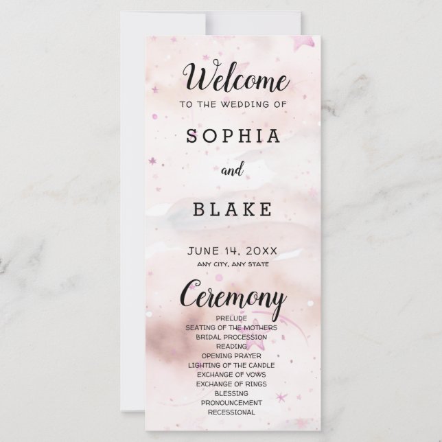 Hochzeitsprogramm für "Off White", "Blush" und "Li (Vorderseite)