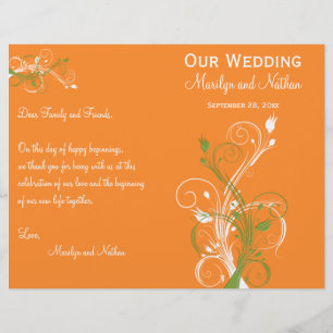 Hochzeitsprogramm für Orange, Grün und Weiß