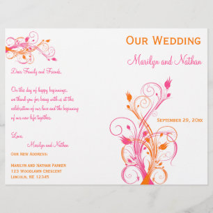 Hochzeitsprogramm für Orangen, Rosa und Weiße Flor