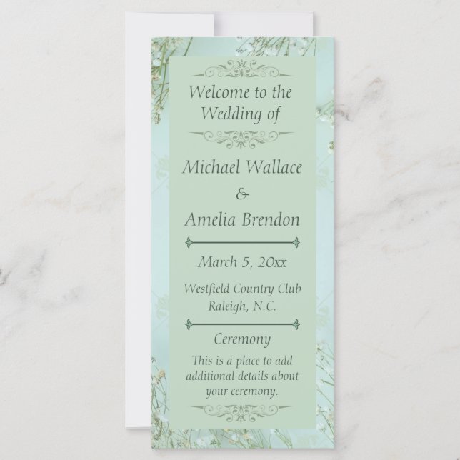 Hochzeitsprogramm für Pastel Aquamarin White Blume (Vorderseite)