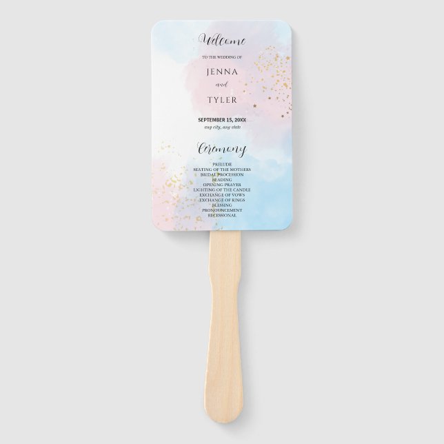 Hochzeitsprogramm für Pastellrosa und Blaue Wasser Fächer (Vorderseite)