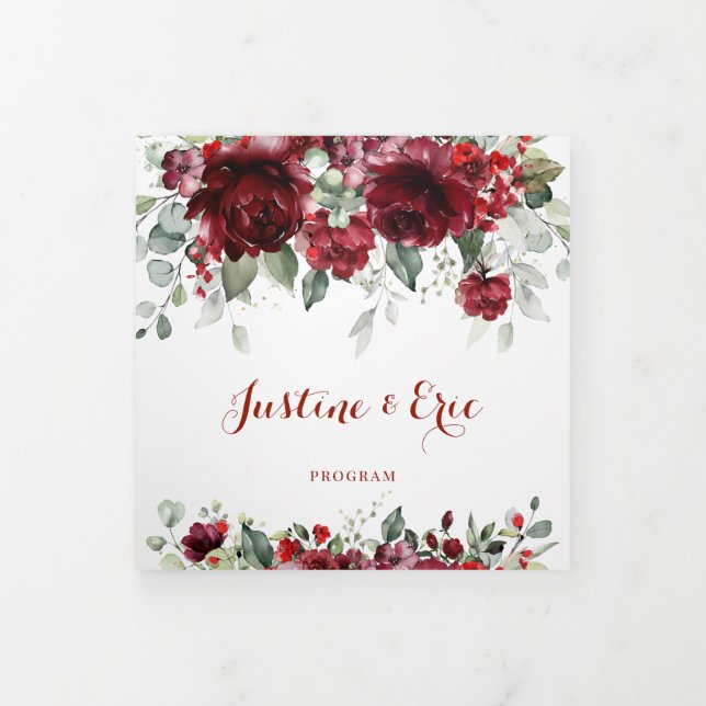 Hochzeitsprogramm für Red Peony Epiphany - Trifold Dreifach Gefaltete Einladung (Cover)
