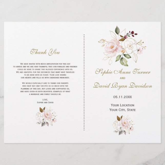 Hochzeitsprogramm für Rosa Blume (Vorderseite)
