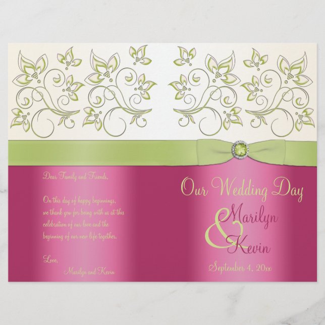Hochzeitsprogramm für Rosa und Grüne Flora (Vorderseite)