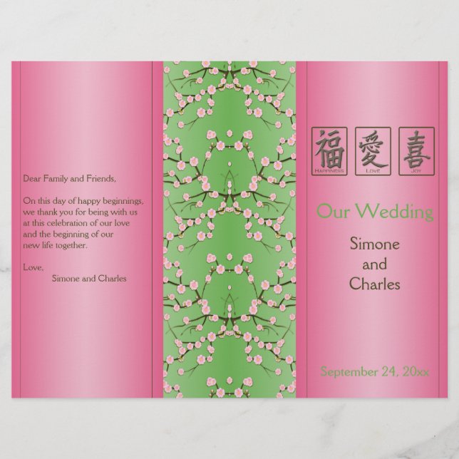 Hochzeitsprogramm für Rosa und Grüne Kirsche (Vorderseite)