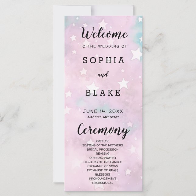 Hochzeitsprogramm für Rosa und Grüne Sterne (Vorderseite)