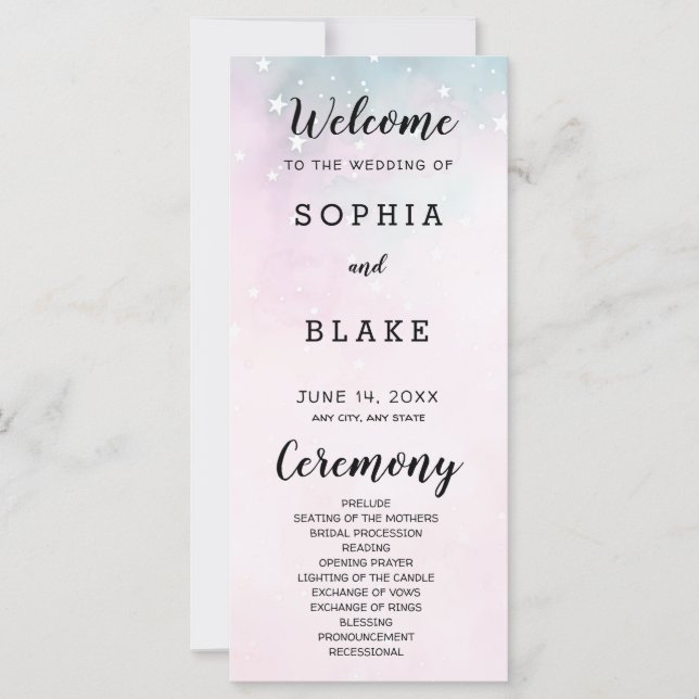 Hochzeitsprogramm für Rosa und Grüne Sterne (Vorderseite)