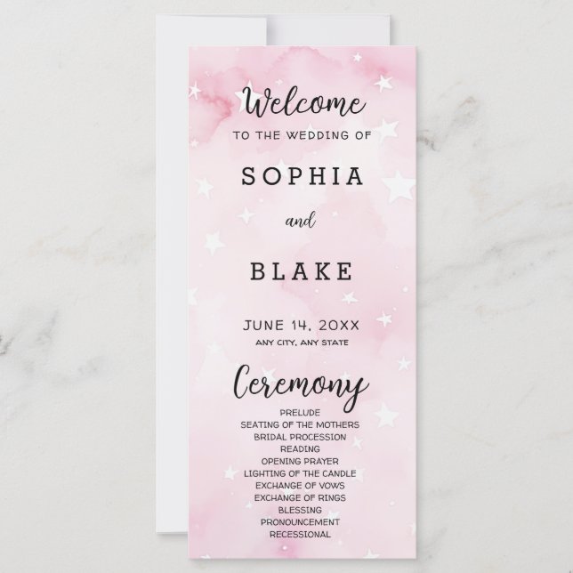 Hochzeitsprogramm für Rosa und Weiße Sterne (Vorderseite)