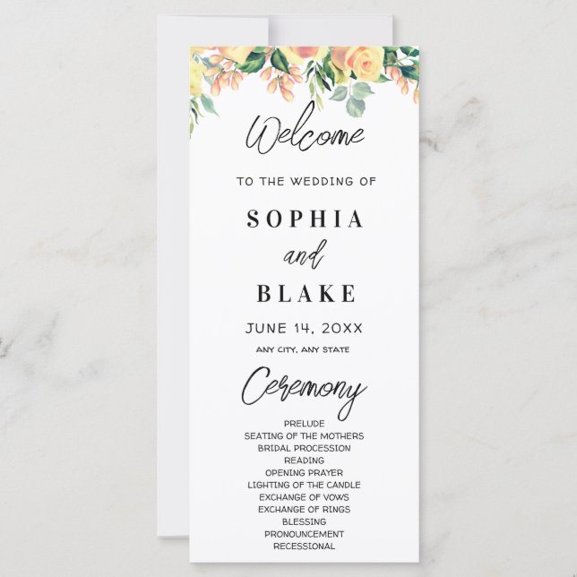 Hochzeitsprogramm für Rosen und Grüne Landschaft (Vorderseite)