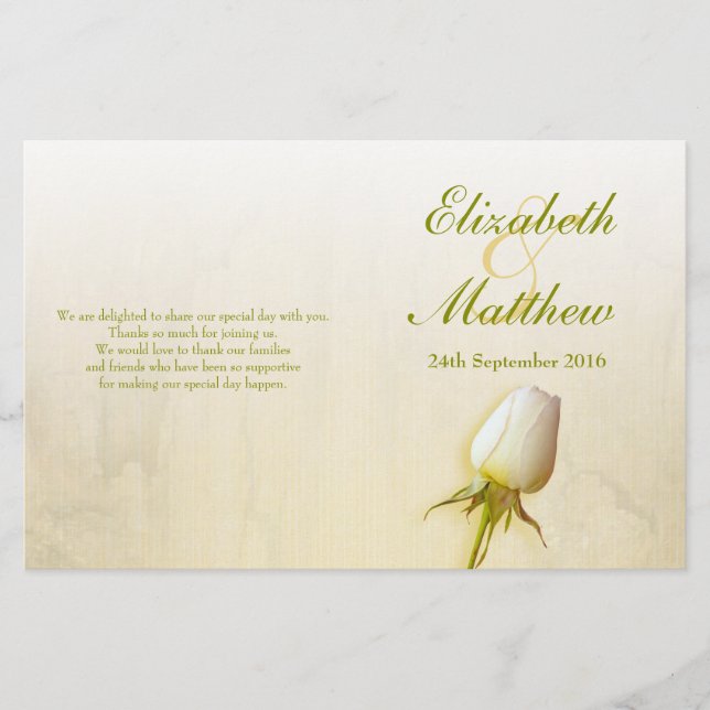 Hochzeitsprogramm für Rosenblüten (Vorderseite)
