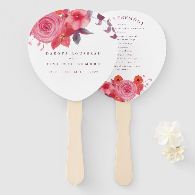 Hochzeitsprogramm für Rosenstrauch Fächer (Vorne und Hinten)