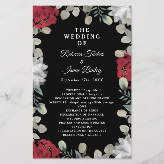 Hochzeitsprogramm für Rote Blumen (Vorderseite)