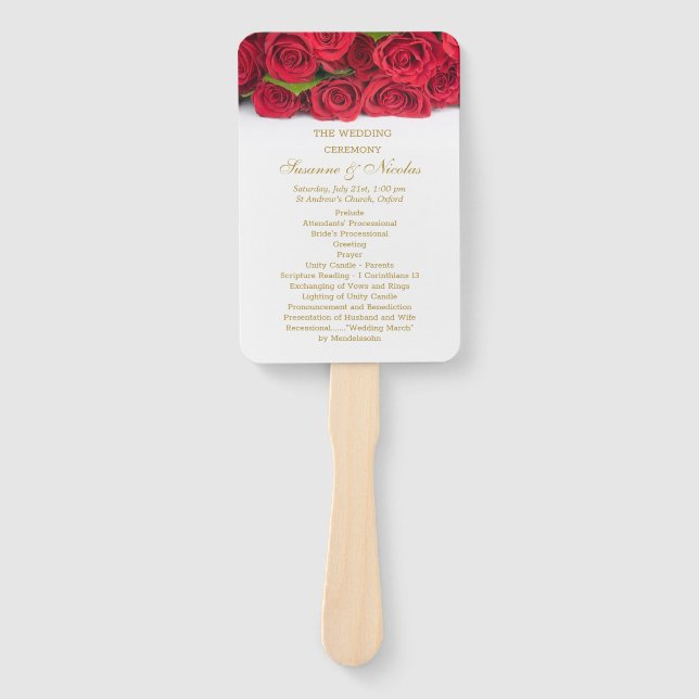 Hochzeitsprogramm für rote Rosen und Herz Fächer (Vorderseite)