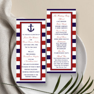 Hochzeitsprogramm für Rote und Navy Werbekarte