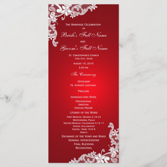 Hochzeitsprogramm für rote und Vintage Blumenzwieb Programm (Vorderseite)