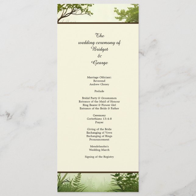 Hochzeitsprogramm für rustikale Grünpflanzen Programm (Rückseite)