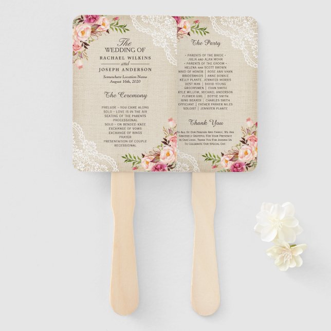 Hochzeitsprogramm für Rustikale Landflorallenbühne Fächer (Vorne und Hinten)