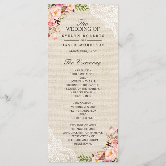 Hochzeitsprogramm für Rustikale Landflorallenbühne Programm (Vorderseite)