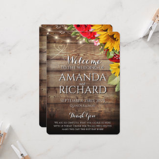 Hochzeitsprogramm für rustikale Sonnenblumen und R