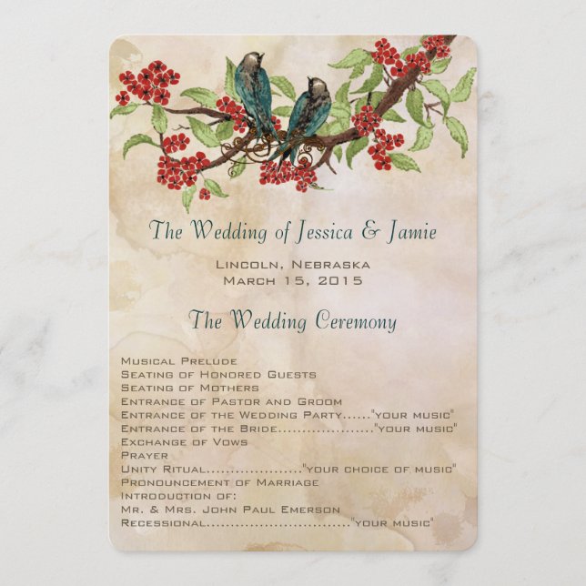 Hochzeitsprogramm für Rustikale Vintage Liebeskuli Programm (Vorderseite)