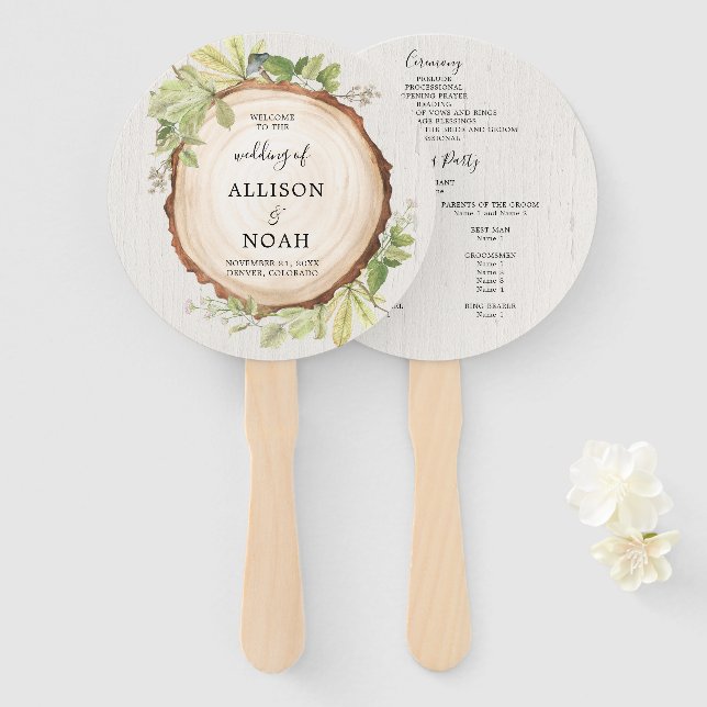 Hochzeitsprogramm für rustikale Wälder im Freien Fächer (Vorne und Hinten)