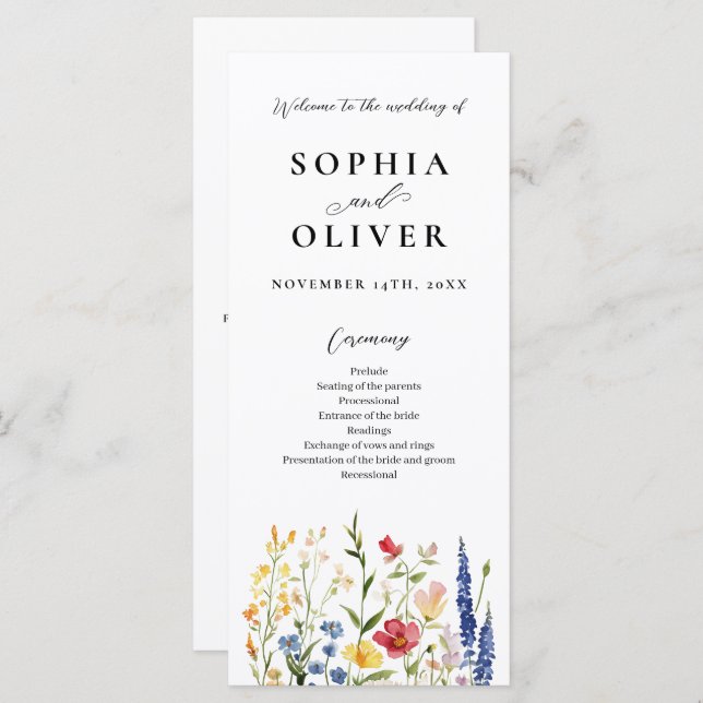 Hochzeitsprogramm für rustikale Wildblumen (Vorne/Hinten)