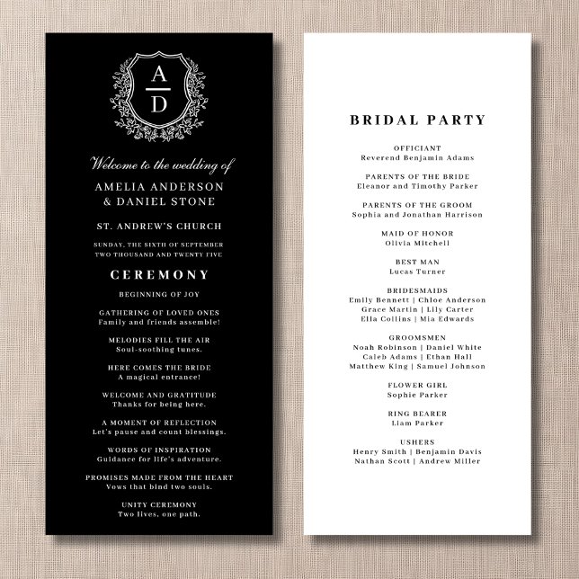 Hochzeitsprogramm für Schwarz-weißes Monogramm-Wap (Von Creator hochgeladen)