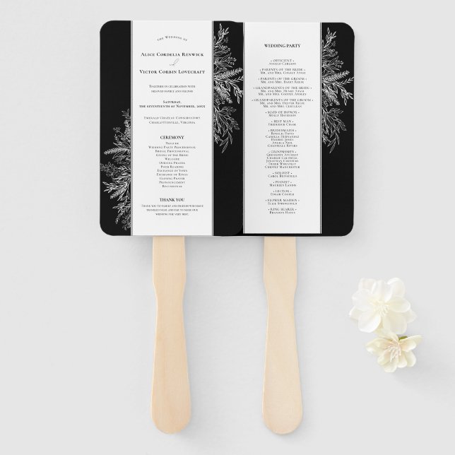 Hochzeitsprogramm für Schwarze und Weiße Grüne Fächer (Vorne und Hinten)
