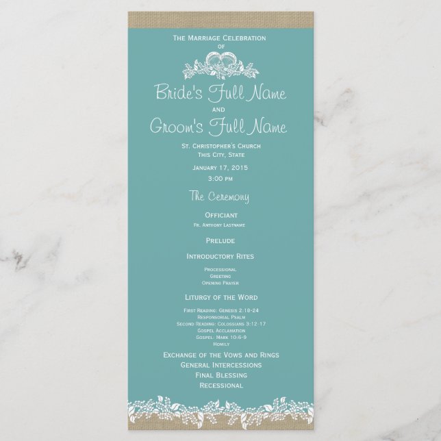 Hochzeitsprogramm für Sea Garland Aqua Programm (Vorderseite)