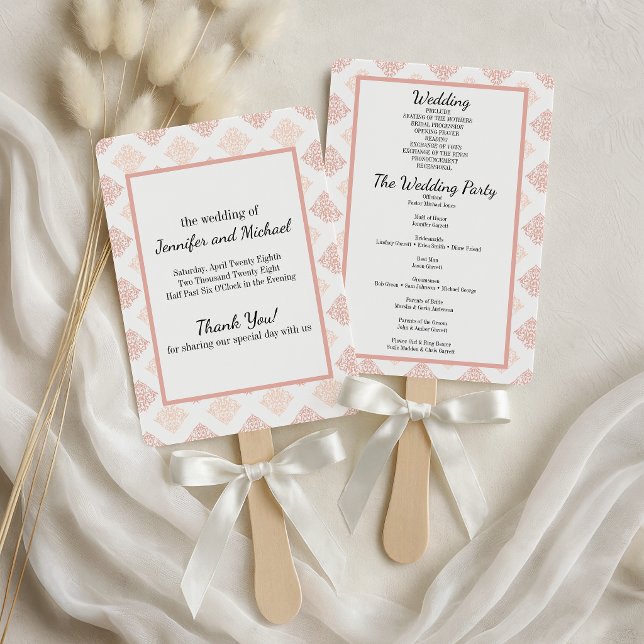 Hochzeitsprogramm für Soft Peachy Blush Damask Fächer (Von Creator hochgeladen)