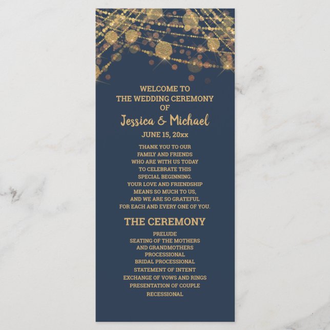 Hochzeitsprogramm für Solid Navy Blue Gold String  Programm (Vorderseite)