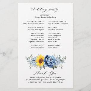 Hochzeitsprogramm für Sonnenblumen-Blauschiefer