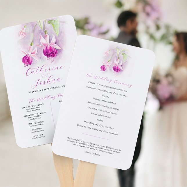 Hochzeitsprogramm für tiefrosa Wasserfarbe Fächer (Von Creator hochgeladen)