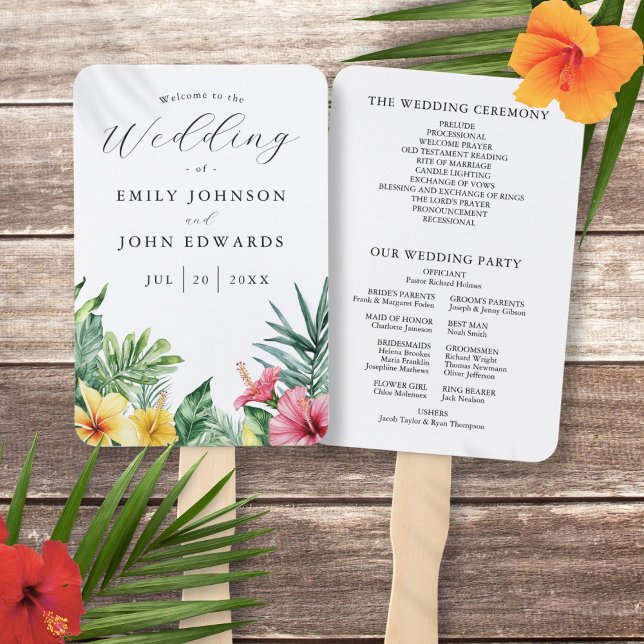 Hochzeitsprogramm für tropische Blume Fächer (Watercolor Tropical Flowers Wedding Program Hand Fan)