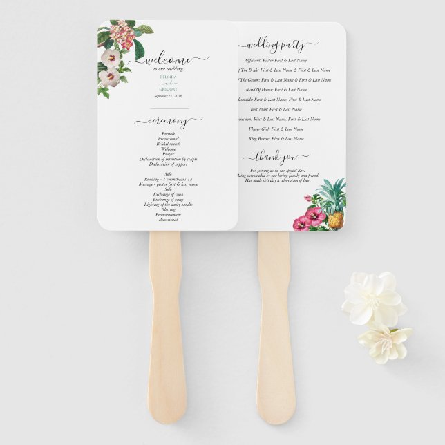 Hochzeitsprogramm für tropische Blume und Grünpfla Fächer (Vorne und Hinten)