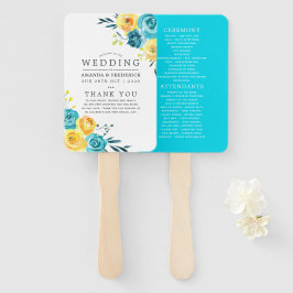 Hochzeitsprogramm für Türkis und Gelbe Flora Fächer