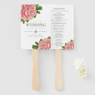 Hochzeitsprogramm für Vintage Botanisch-rosa Peoni Fächer