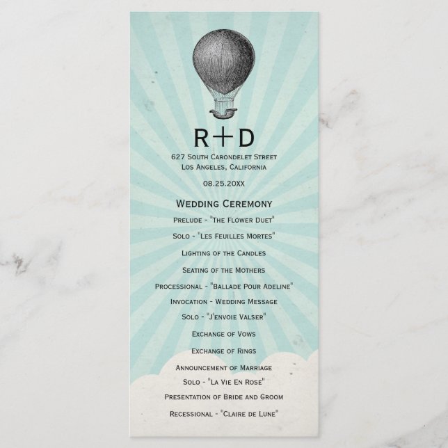 Hochzeitsprogramm für Vintage Heißluftballon Programm (Vorderseite)