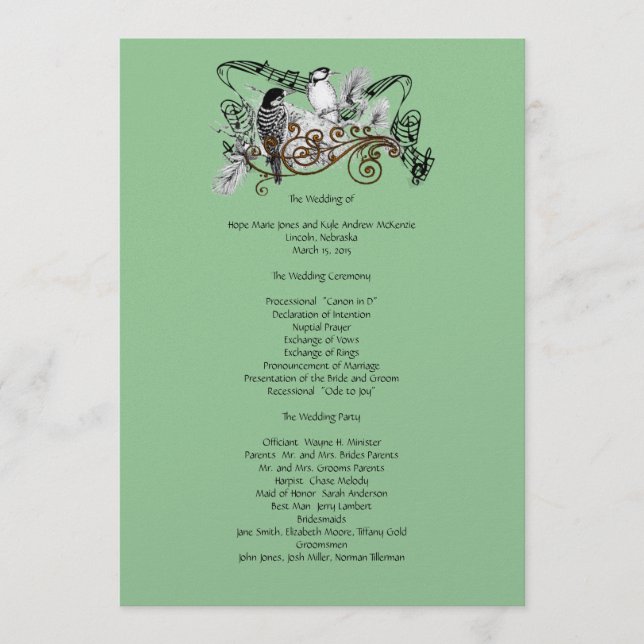 Hochzeitsprogramm für Vintage Liebesvögel Programm (Vorderseite)