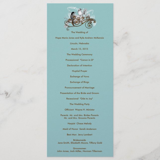 Hochzeitsprogramm für Vintage Liebesvögel Programm (Vorderseite)