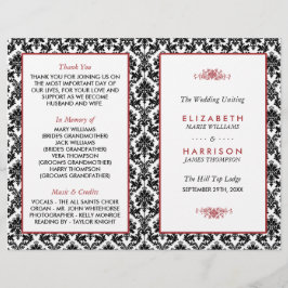 Hochzeitsprogramm für Vintage Rot-, Schwarz- und W