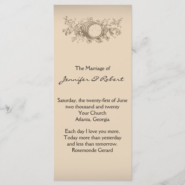 Hochzeitsprogramm für Vintage Weinkeller Programm (Vorderseite)