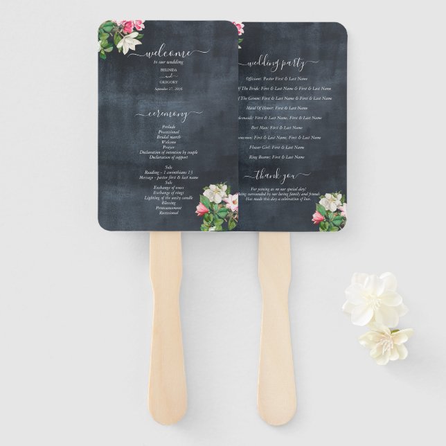 Hochzeitsprogramm für Wasserfarben-Blume Fächer (Vorne und Hinten)