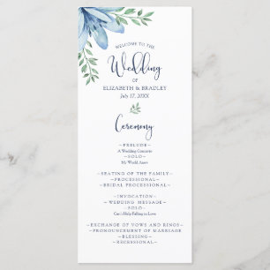 Hochzeitsprogramm für Wasserfarben Blüten und Grün Menükarte