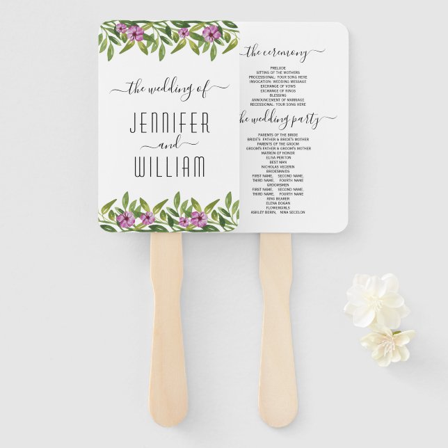 Hochzeitsprogramm für Wasserfarben Fächer (Vorne und Hinten)