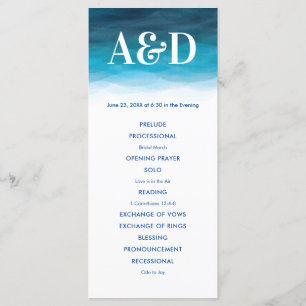 Hochzeitsprogramm für Wasserfarben im Meer, Blue W Programm