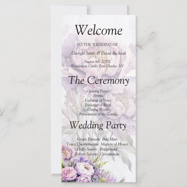 Hochzeitsprogramm für Wasserfarben-Lavendel (Vorderseite)