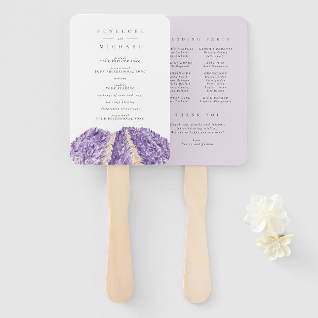 Hochzeitsprogramm für Wasserfarben-Lavendel Fächer (Vorne und Hinten)
